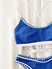 billiga Bikiniset-Dam Badkläder Bikini 2 st Kaxig Baddräkt Öppen rygg Smal Semester Standkläder Ensfärgat Rund hals Ärmlös Baddräkter