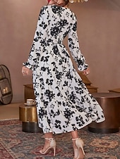 preiswerte Elegante Blumenkleider-Damen Maxidress Casual kleid Schaukelkleid A Linie Kleid Brautkleider schlicht Täglich Regular Fit Blumen Langarm V Ausschnitt Weiß Rote Sommer Frühling Herbst