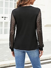abordables Hauts en dentelle-Blouses Élégantes en Dentelle Top en Dentelle à Oeillets Décontractée Couleur Unie Regular Tops Manches Longues Col en V Dentelle Patchwork Ajustement Normal Quotidien Noir Vin Romantique Petits Tops