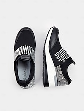 billige Sneakers til kvinner-rhinestone slip-on plattformsneakers for kvinner – stilige fritidssko med piggpynt og komfortabel kilehæl
