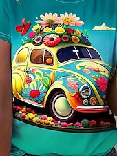 billige Boho t-skjorte-Dame T skjorte Tegneserie Fritid Kortermet Rund hals Vanlige topper Daglig Trykt mønster Blå Høst Vinter