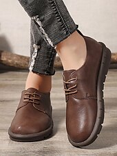 abordables Richelieu femme-chaussures décontractées à lacets en similicuir marron pour hommes avec semelle antidérapante confortable - parfaites pour un usage quotidien