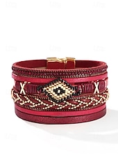tanie Bransoletka damska-boho koralikowa wielowarstwowa skórzana bransoletka – modna damska bransoletka z zapięciem magnetycznym do swobodnych i boho stylizacji