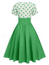 Χαμηλού Κόστους Φορέματα-Ρετρό vintage 1950 στολές Grease rockabilly midi φόρεμα swing dress φούστα flare high waist πολka dots A-line deep V fancy dress γυναικείο καρναβάλι νέα χρονιά tea party καθημερινά ρούχα