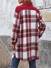 billiga Kappor och trenchcoats-Dam Vinterkappa Utomhus Gata Dagliga kläder Höst Vinter Lång Täcka Normal Håller värmen Andningsfunktion Stylish Ledigt Jacka Långärmad Ränder och pläd Med fickor Mönster Vin Kaffe Grå