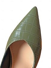 olcso Block Heels-női zöld krokodil dombornyomású műbőr pumpák tűsarkúval és hegyes orrral - elegáns és sokoldalú munkához vagy éjszakázáshoz