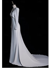 preiswerte Hochzeitskleider-Hochzeitskleider Meerjungfrau  Trompete V-Ausschnitt Langarm Hofzug Taffeta Brautkleider Mit Raffung
