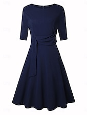 levne Party šaty-dámské řasené černé šaty midi šaty elegantní hladké s výstřihem 3/4 rukáv denní tmavě zelené námořnictvo