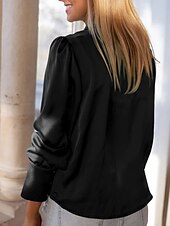 preiswerte Elegante Oberteile-Damen Hemd Bluse Feste Farbe Basic Brautkleider schlicht Langarm Hemdkragen Normale Oberteile Täglich Knopf Schwarz Blau Beige Herbst Winter