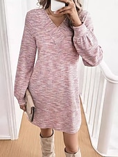 abordables Robe pull-Robe casual Femme Mini robe avec manche Formel Soirée Elégant Grande occasion Col V manche longue Standard Violet Claire S M L XL 2XL