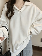 economico Top Semplici-felpa da donna casual semplice strada abbigliamento quotidiano scollo a V manica lunga nero bianco caffè autunno inverno