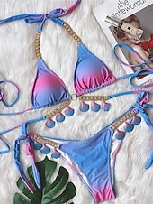 Недорогие Бикини-Женский бикини из 2-х частей Купальник Щекотливый Узкий Без спины Отпуск Пляжная одежда Омбре Халтер ведро Без рукавов