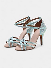 cheap Latin Shoes-Women&#039;s Gold Rhinestone-Embellished Latin Dance Shoes - Open-Toe Heels with Strappy Design for Ballroom, Salsa, and Special Occasions
