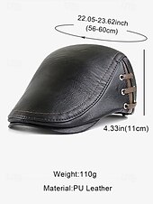 cheap Men&#039;s Hats-Men&#039;s Classic Faux Leather Newsboy Cap – Vintage Flat Ivy Hat with Lace-Up Side Details for Casual and Formal Looks