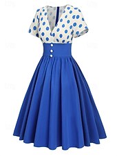 Χαμηλού Κόστους Φορέματα-Ρετρό vintage 1950 στολές Grease rockabilly midi φόρεμα swing dress φούστα flare high waist πολka dots A-line deep V fancy dress γυναικείο καρναβάλι νέα χρονιά tea party καθημερινά ρούχα