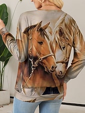 levne Zvířata vrcholy-dámský pulovr ležérní zvířecí denní nošení ležérní crew potisk krku dlouhý rukáv khaki podzim zima