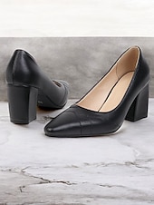 olcso Block Heels-női barna sarokpumpák – hegyes orrú retro formális cipő elegáns varrással irodai és parti viselethez
