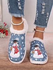preiswerte Damen Weihnachtschuhe-Weihnachts-Schneemann-Hausschuhe für Damen mit Kunstfellfutter – gemütliche und festliche Winterschuhe für den Innenbereich