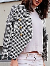 cheap Blazers &amp; Suits-Women&#039;s Blazer Work Street Fall Winter Regular Coat Regular Fit Breathable Elegant Stylish Jacket Long Sleeve non-printing Solid Color Stripes and Plaid with Pockets White+Black Black Red
