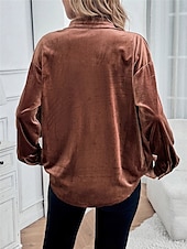 voordelige Elegante topjes-Dames Overhemd Blouse Effen Kleur Basic Casual Lange mouw V-hals Normale tops Dagelijks Lapwerk Knop Zak Wijn Bruin Groen Herfst Winter