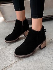 preiswerte Stiefeletten-braune Wildlederstiefeletten für Damen mit gewelltem Rand und Blockabsatz – lässiger Vintage-Stil für jeden Tag
