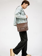abordables Bolsos de hombre-Bolso de mensajero vintage de piel sintética para hombre con correa ajustable: diseño duradero de dos tonos para uso laboral y casual