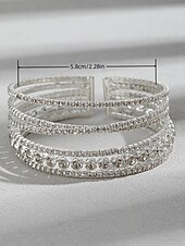 baratos Pulseira Feminina-pulseira de strass multicamadas feminina | elegante punho brilhante para festas e casamentos