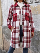 billiga Kappor och trenchcoats-Dam Vinterkappa Utomhus Gata Dagliga kläder Höst Vinter Lång Täcka Normal Håller värmen Andningsfunktion Stylish Ledigt Jacka Långärmad Ränder och pläd Med fickor Mönster Vin Kaffe Grå