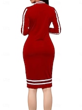 olcso Bodycon Club Dresses-Női Munkaruha Váltó ruha Elegáns Iroda Napi Midi ruha Kollázs Állógallér Hosszú ujj Sima Normál Rubin Sötétkék Tavasz Ősz S M L XL 2XL