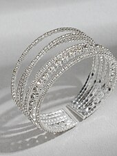 baratos Pulseira Feminina-pulseira de strass multicamadas feminina | elegante punho brilhante para festas e casamentos