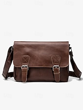 abordables Bolsos de hombre-Bolso de mensajero vintage de piel sintética para hombre con correa ajustable: diseño duradero de dos tonos para uso laboral y casual