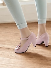 billiga 1950-talet-svarta t-bandklackar för kvinnor med rosettdetalj - vintageinspirerade chunky pumps för kontor, fester eller högtidliga tillfällen