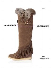 baratos Botas de neve e inverno-Botas de inverno femininas de camurça verde mocassim com forro de pele e detalhes de franjas – botas de neve confortáveis na altura do joelho para o tempo frio
