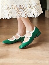 olcso 1950-es évek-retro zöld lakkbőr mary jane cipő – női vintage dupla pántos alacsony blokksarkú hétköznapi és cosplay viselethez