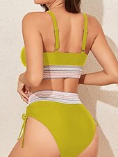 cheap Bikini Sets-Women&#039;s Swimwear Bikini 2 Piece Briefs Swimsuit Backless Patchwork High Waist Slim Vacation Beach Wear Solid Color V Neck Sleeveless Bathing Suits