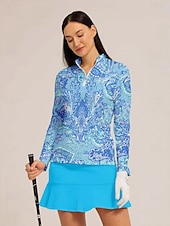 preiswerte Polos und Quarterzips-Damen poloshirt Meerblau Weiß Rosa Langarm Sonnenschutz Shirt Paisley-Muster Herbst Winter Damen-Golfkleidung, Kleidung, Outfits, Kleidung
