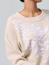 abordables pull pour femme-pull en laine mélangée brodé en tricot