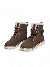 abordables Botas de nieve e invierno-Botas de nieve de invierno para mujer de color marrón con forro de piel sintética: botas cálidas y aislantes para exteriores con detalle de hebilla y suela antideslizante para clima frío