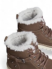 abordables Botas de nieve e invierno-Botas de nieve de invierno para mujer de color marrón con forro de piel sintética: botas cálidas y aislantes para exteriores con detalle de hebilla y suela antideslizante para clima frío