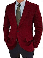 preiswerte Blazer &amp; Jacke-Herren Tweed Fischgrät Blazer Retro Vintage Jacke Winter Regular Übergröße Einreihig Zwei Knöpfe Braun Schwarz Blau
