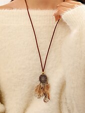 billige Halskjede for kvinner-kvinners boho dusk halskjede med skinnsnor og drømmefanger anheng - perfekt for festivaler og bohem stil