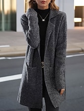 cheap Cardigans &amp; Outerwears-Women&#039;s Sweater Cardigan Sweater Jacket Shirt Collar Knit Pocket Knitted Spring Fall Home Daily Weekend Elegant Daily Casual Long Sleeve Pure Color Black Camel