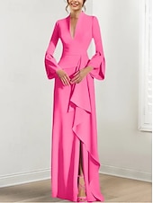 abordables violet-robe de soirée sirène / trompette robe élégante robe formelle de mariage invité balayage / pinceau train manches longues col en V crêpe extensible avec plis bretelles froncées 2025
