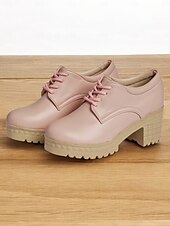 cheap Women&#039;s Oxfords-Women&#039;s Ivory Lace-Up Platform Oxford Shoes – Chunky Heels with Textured Soles for Casual and Office Wear
