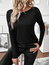 levne Krajkové topy-Elegantní krajkové topy pro ženy s očkovacími detaily sexy blůza neformální jednobarevné běžné topy dlouhý rukáv kulatý výstřih krajkový patchwork regular fit každodenní černé romantické drobné topy