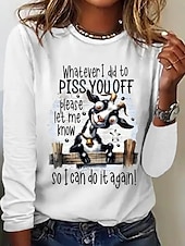 tanie Humor &amp; Cytaty koszulka-Kobiec T-shirt tunika moda casual kot regularne topy długi rękaw dekolt zaokrąglony nadruk luźny krój codzienny biały wiosna jesień