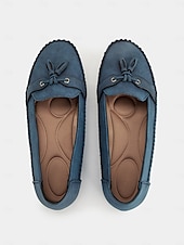 halpa Naisten mokkasiinit ja loaferit-naisten rennot siniset mokasiiniloaferit – pehmeät mokkanahkaiset slip-on -tassut tupsurusetilla, mukavat ajokengät jokapäiväiseen käyttöön