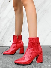 preiswerte Stiefeletten-Grüne Stiefeletten aus Kunstleder mit Krokodilprägung für Damen mit Blockabsatz und spitzer Zehenpartie – ideal für legere oder elegante Anlässe