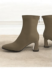 abordables Bottines-bottines taupe élégantes pour femmes avec talons carrés, fermeture à glissière et détails de couture chics - parfaites pour la mode d&#039;automne, les sorties décontractées et les tenues de bureau