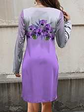 economico Abito Floreale-Per donna Mini abito Abito in felpa Abito casual Vestito invernale Abito a corsetto Informale Feste Strada Informale Standard Floreale Girocollo Viola Autunno Inverno
